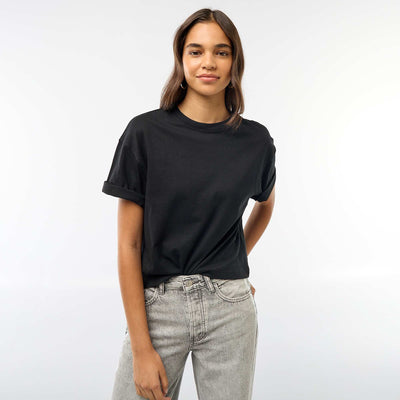 T-shirt cropped uni à manches courtes NOIR