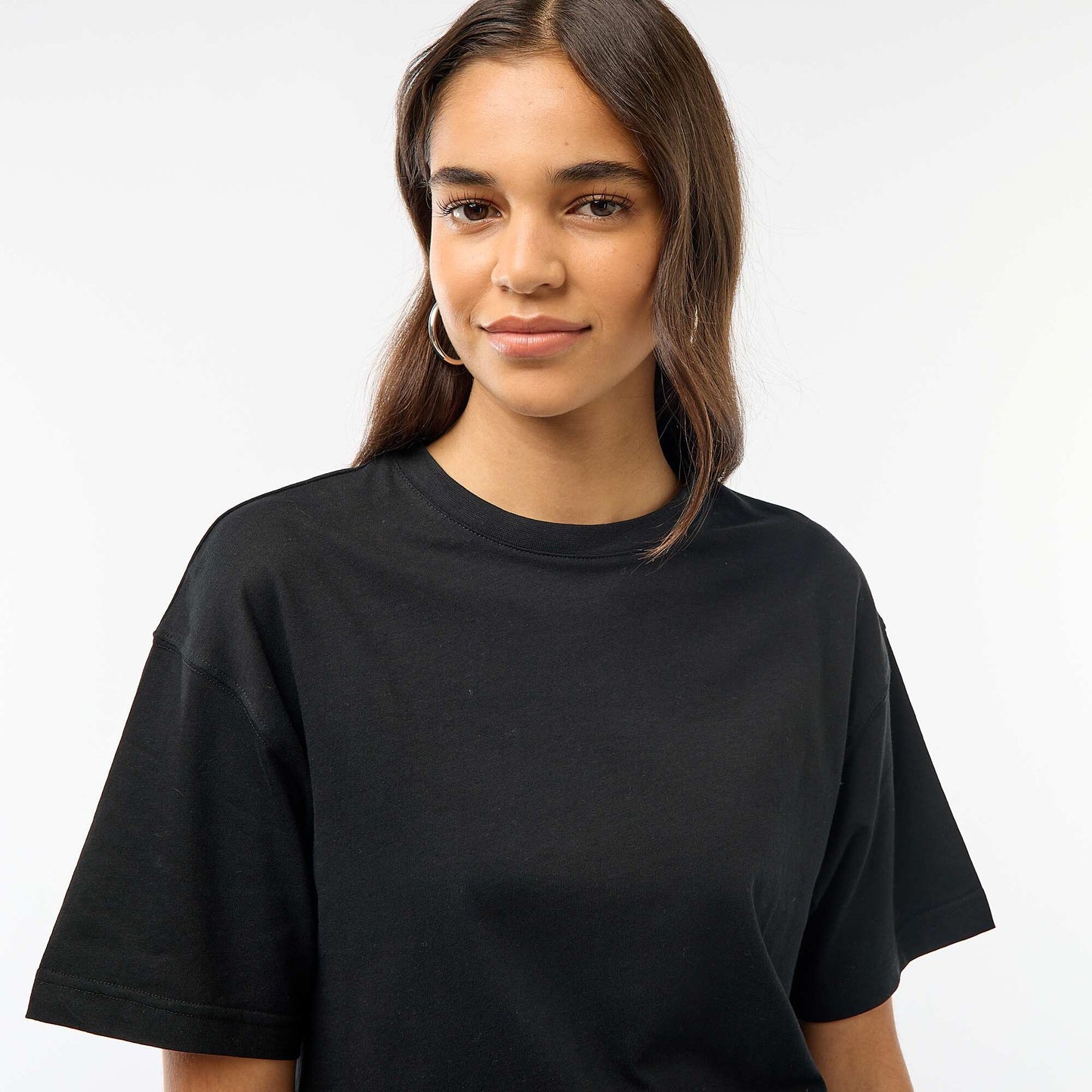 T-shirt cropped uni à manches courtes NOIR