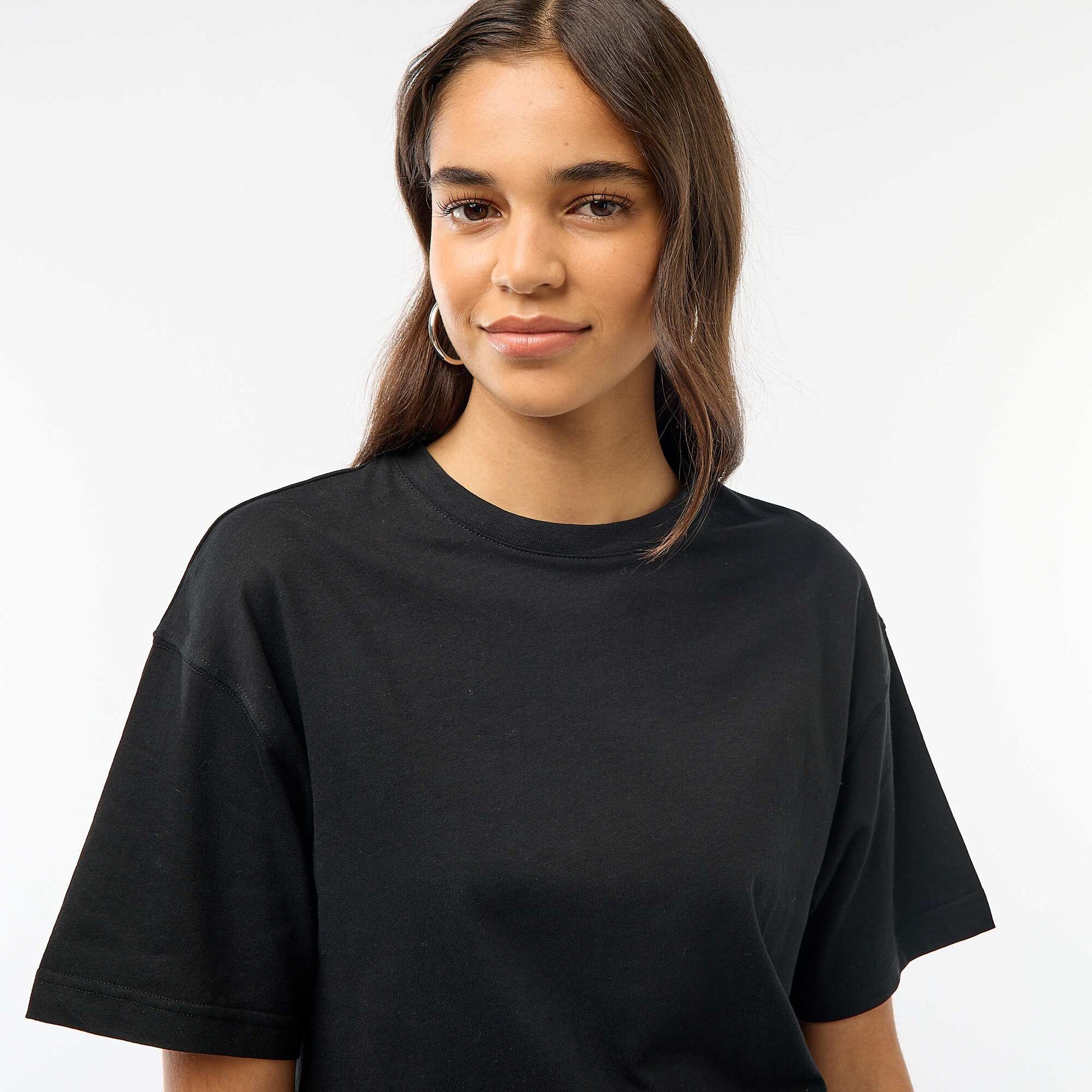 T-shirt cropped uni à manches courtes NOIR