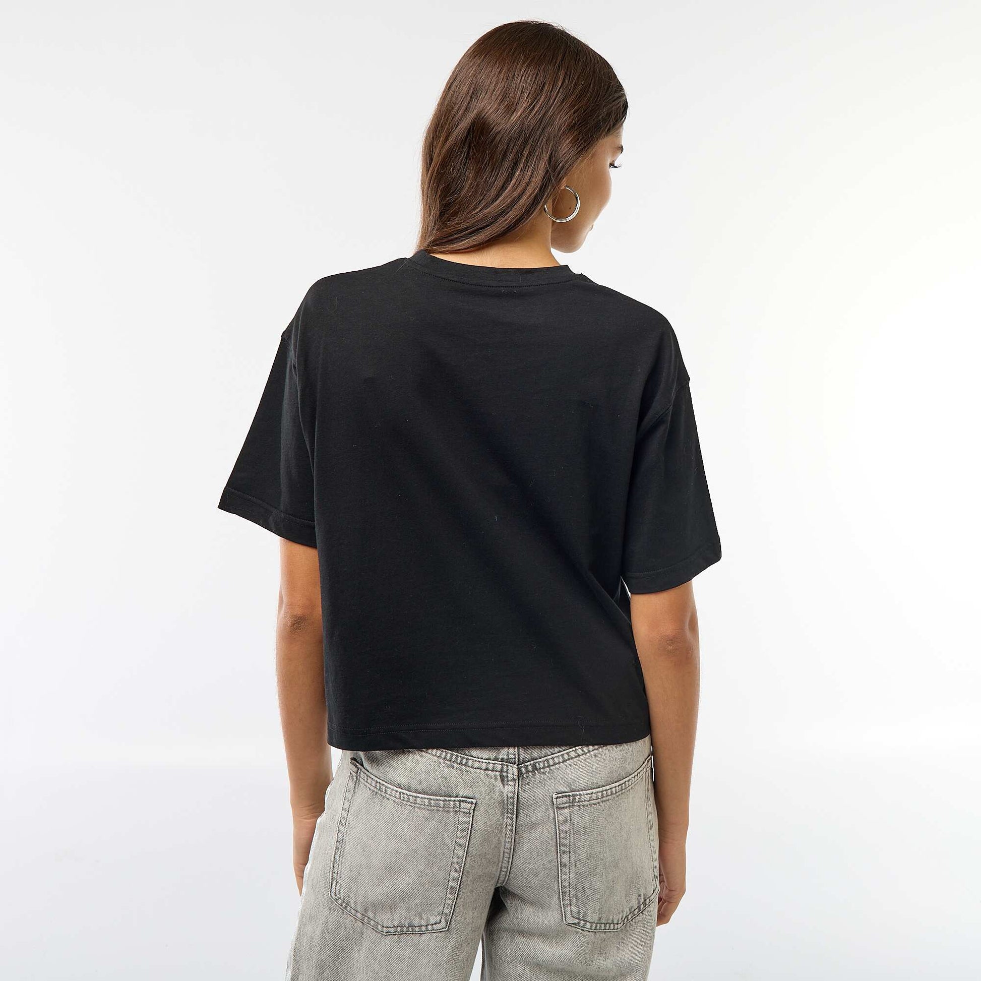 T-shirt cropped uni à manches courtes NOIR