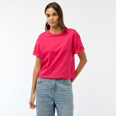 T-shirt cropped uni à manches courtes ROSE