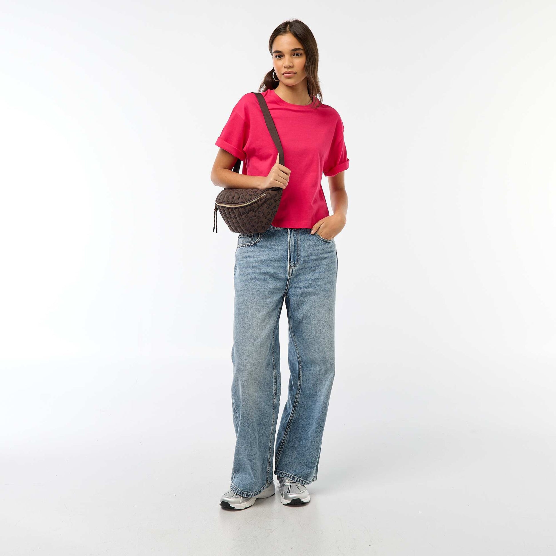 T-shirt cropped uni à manches courtes ROSE