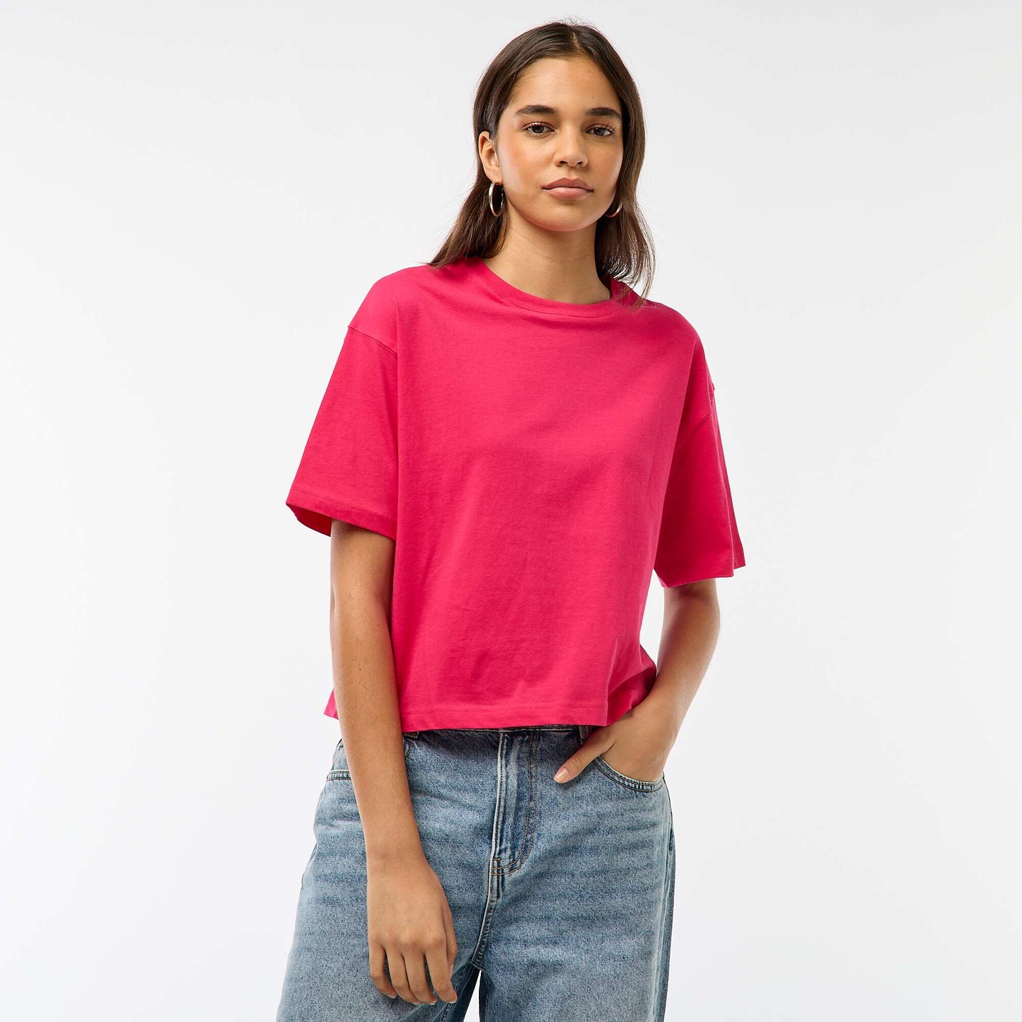 T-shirt cropped uni à manches courtes ROSE