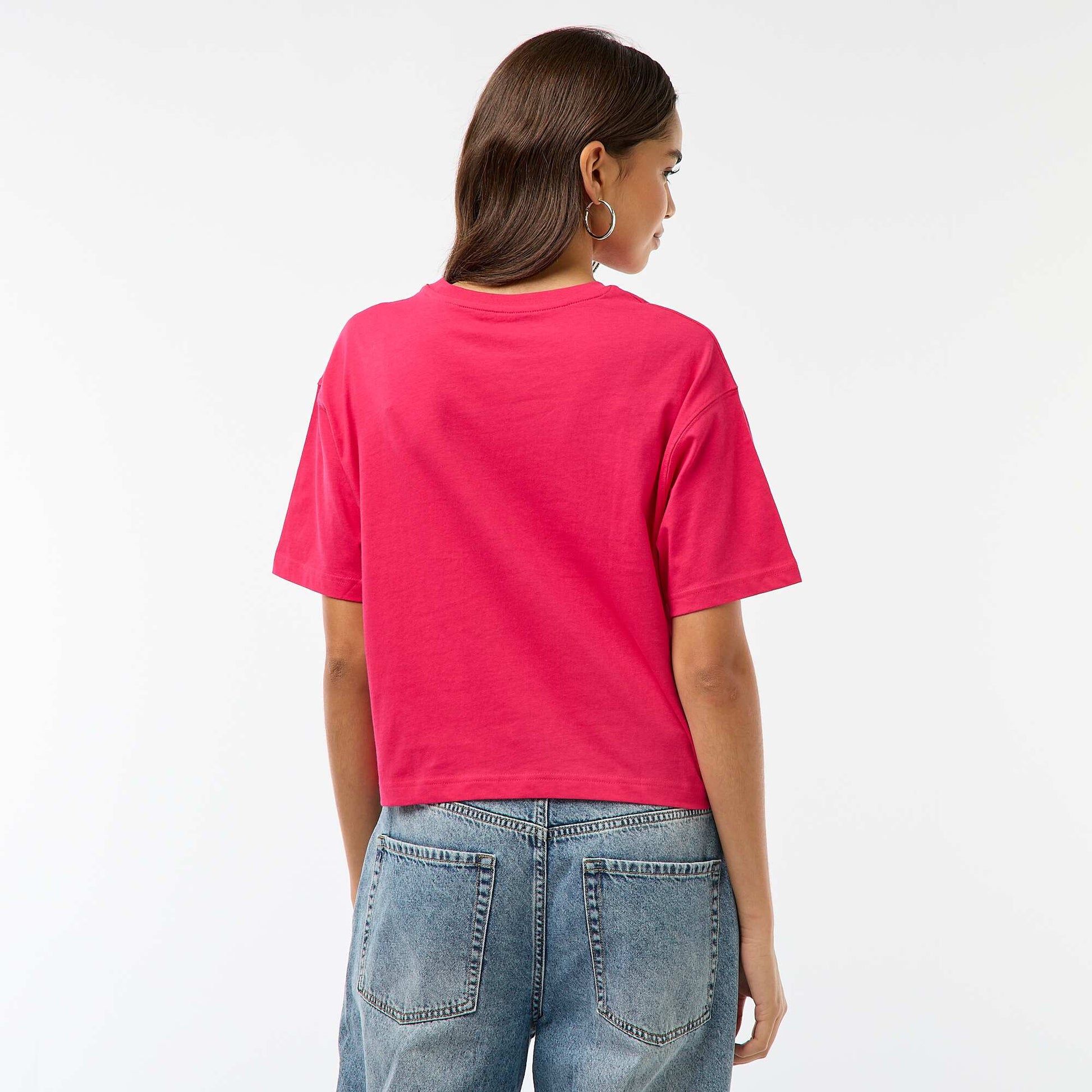 T-shirt cropped uni à manches courtes ROSE