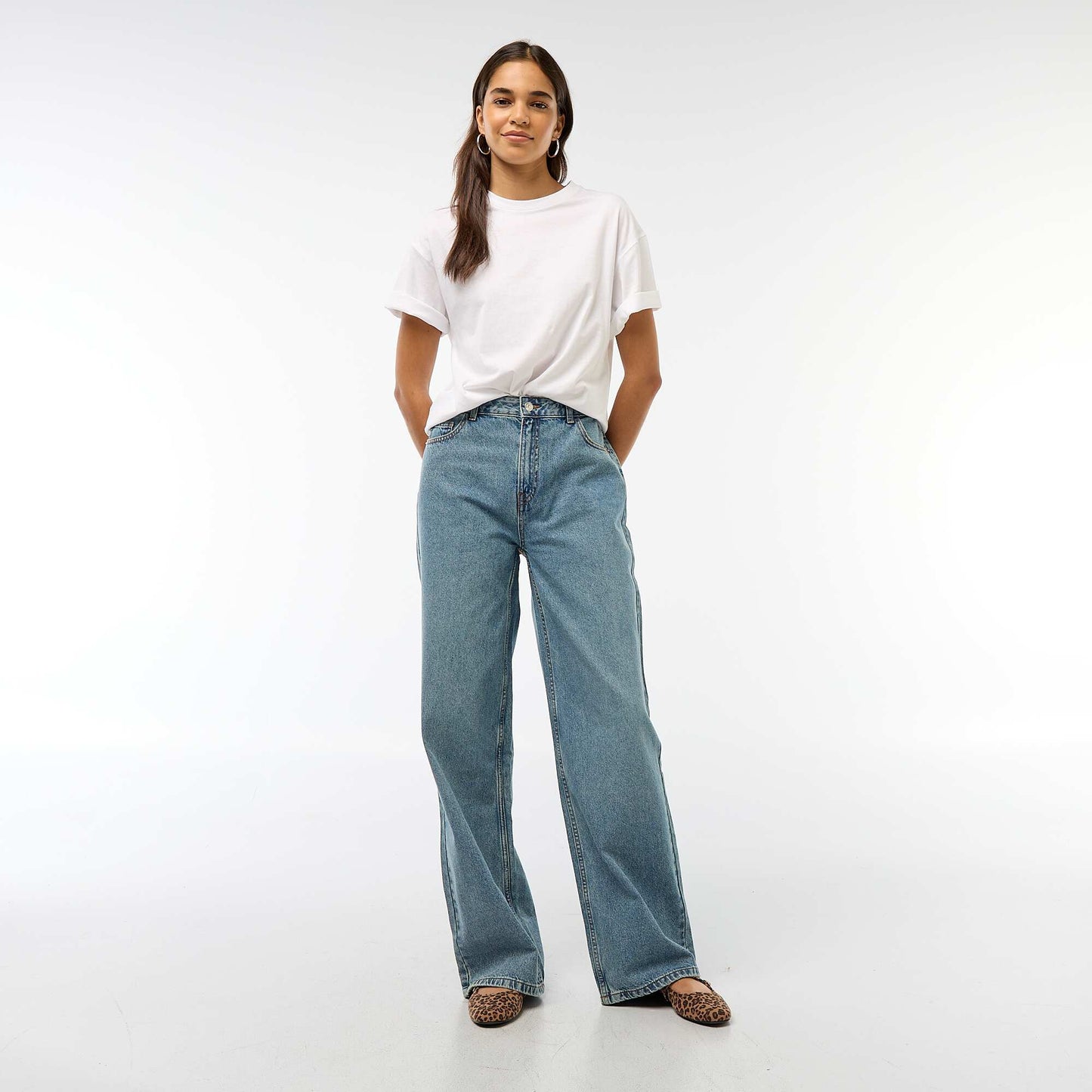 T-shirt cropped uni à manches courtes BLANC