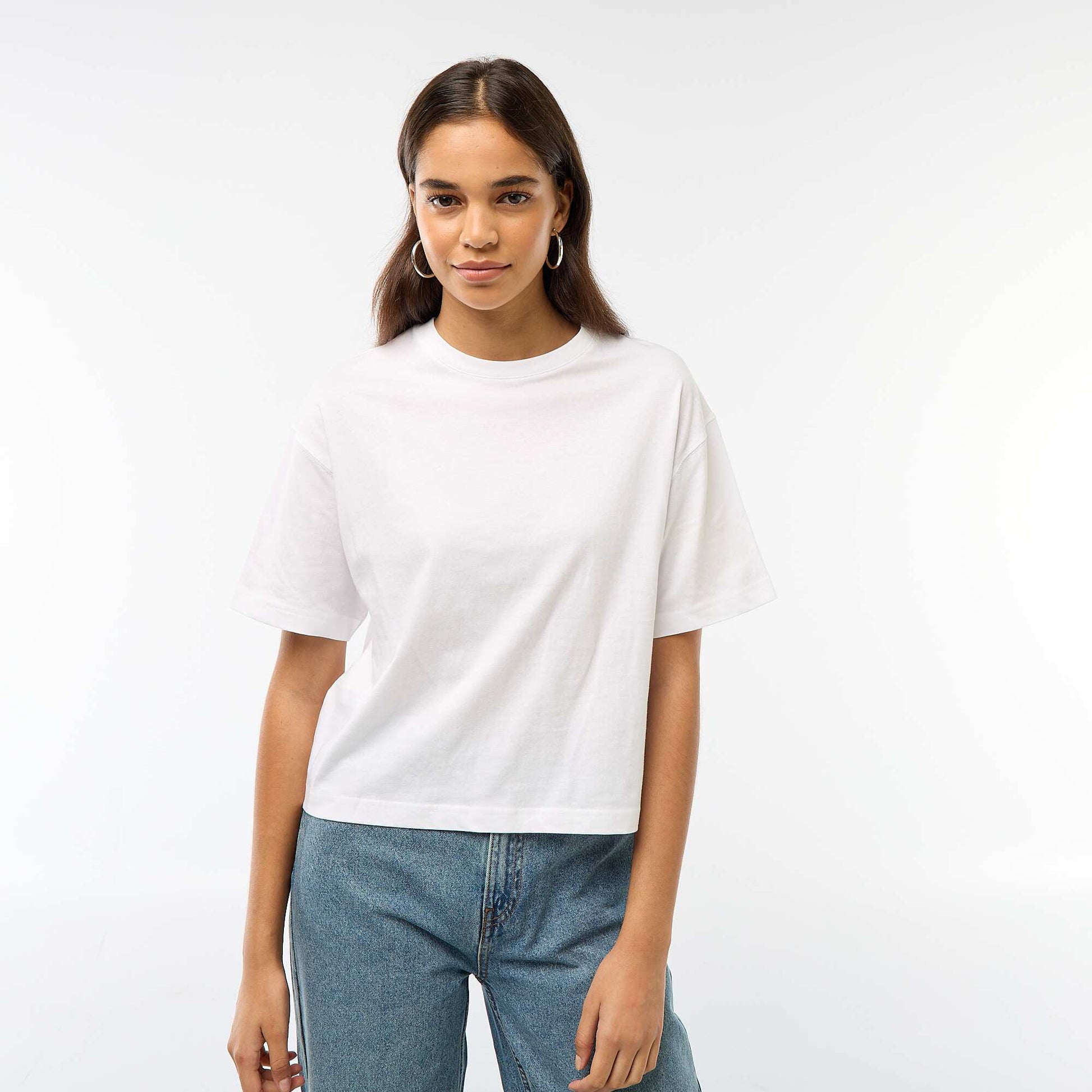 T-shirt cropped uni à manches courtes BLANC
