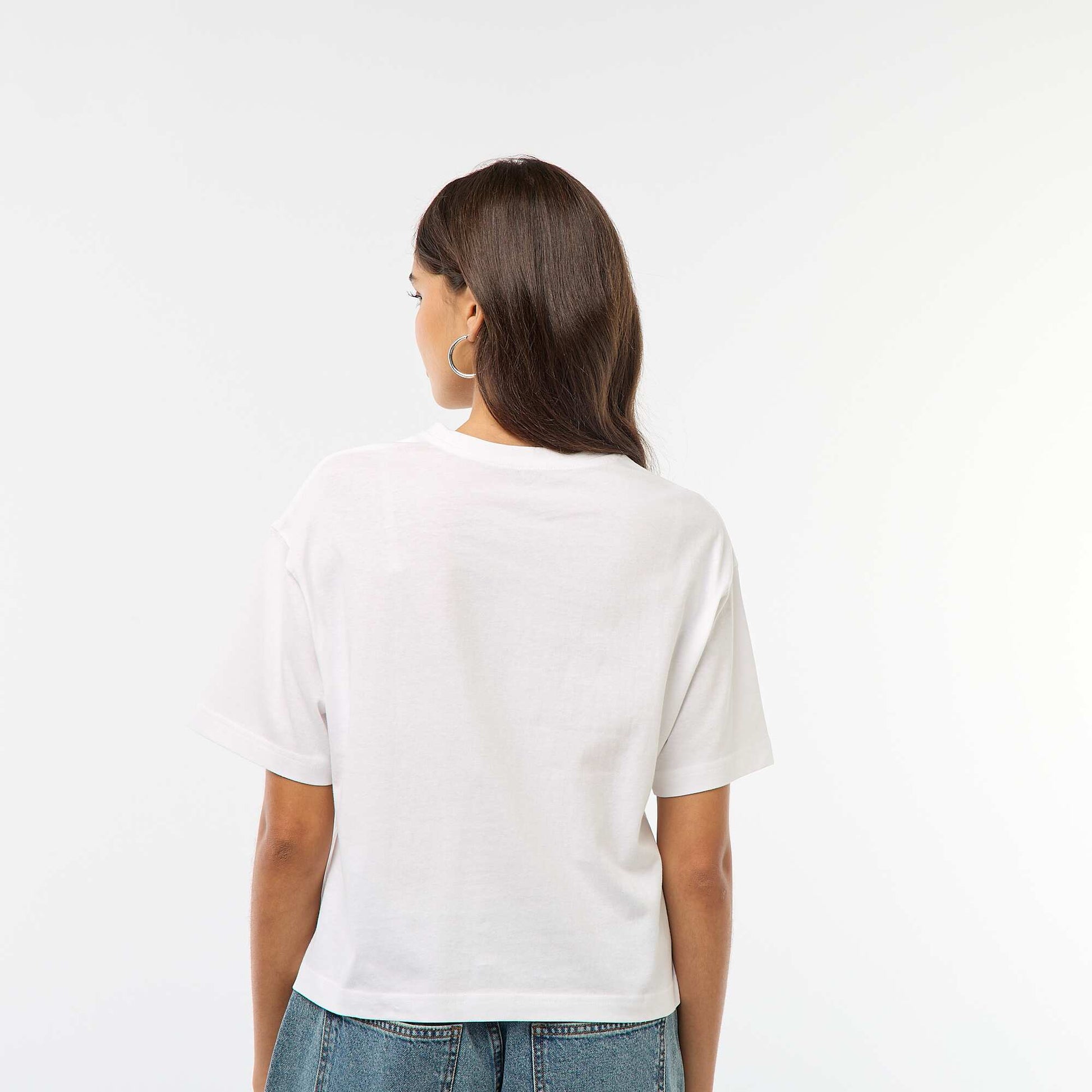 T-shirt cropped uni à manches courtes BLANC