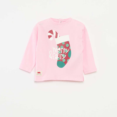 T-shirt manches longues en jersey coton ROSE