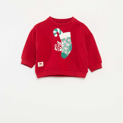 Sweat imprimé Noël en jersey coton ROUGE