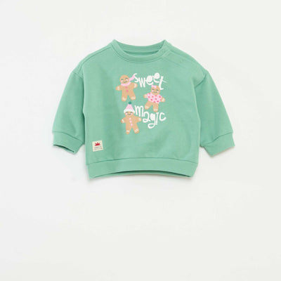 Sweat imprimé Noël en jersey coton VERT