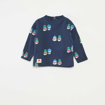T-shirt imprimé Noël en coton BLEU