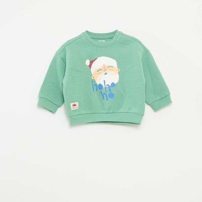 Sweat imprimé Noël en polaire coton VERT