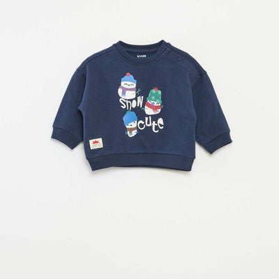Sweat imprimé Noël en polaire coton BLEU
