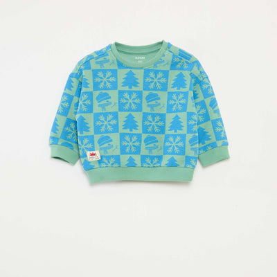 Sweat imprimé Noël en polaire coton VERT