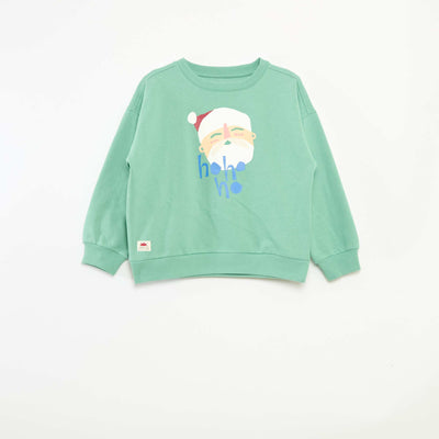 Pull de Noël imprimé en coton VERT