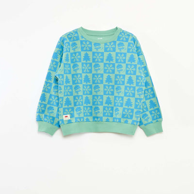 Pull de Noël imprimé en coton VERT