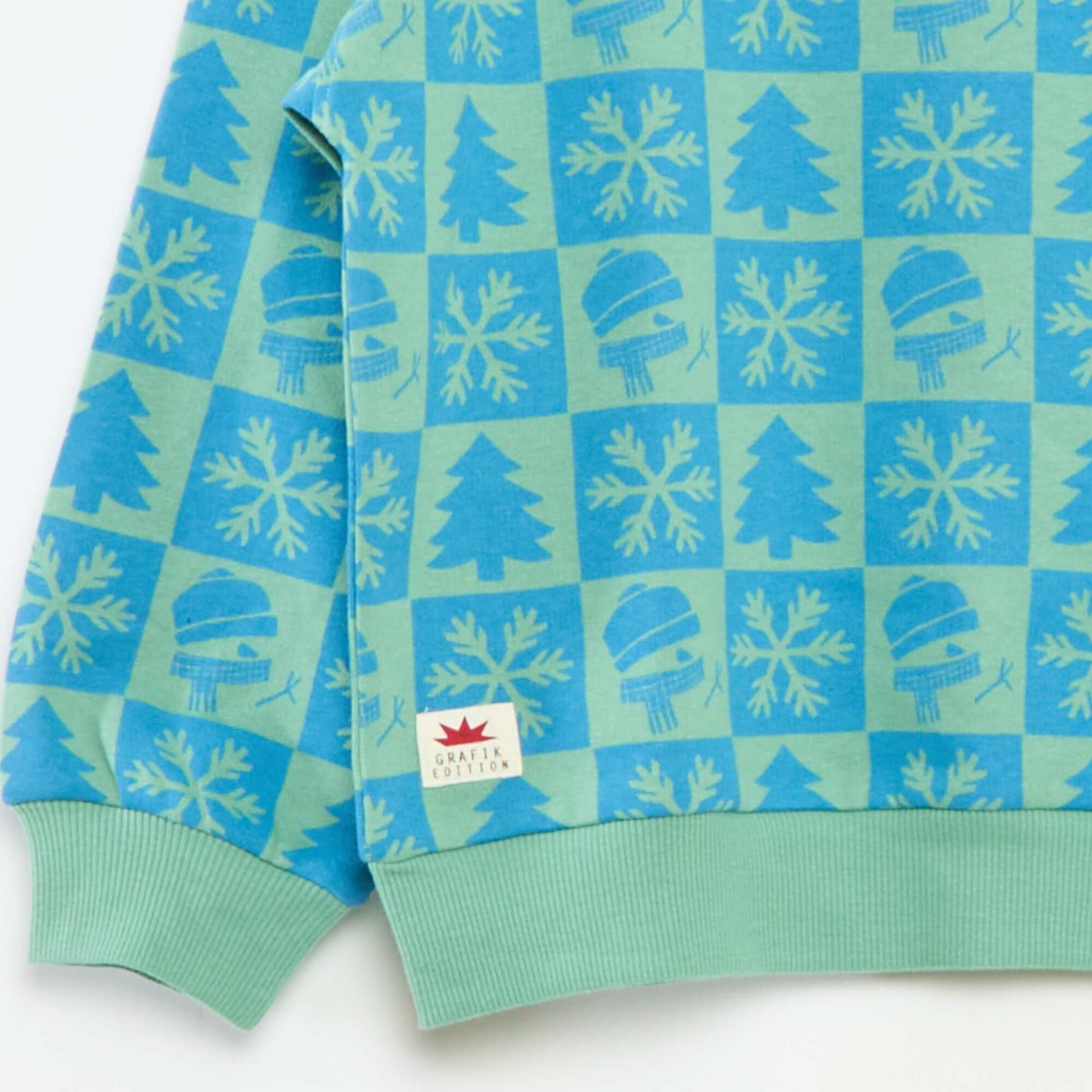 Pull de Noël imprimé en coton VERT
