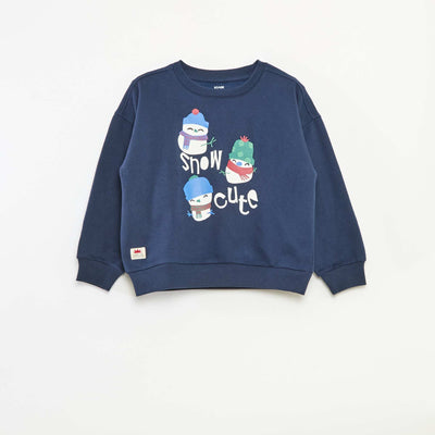 Pull de Noël imprimé en coton BLEU