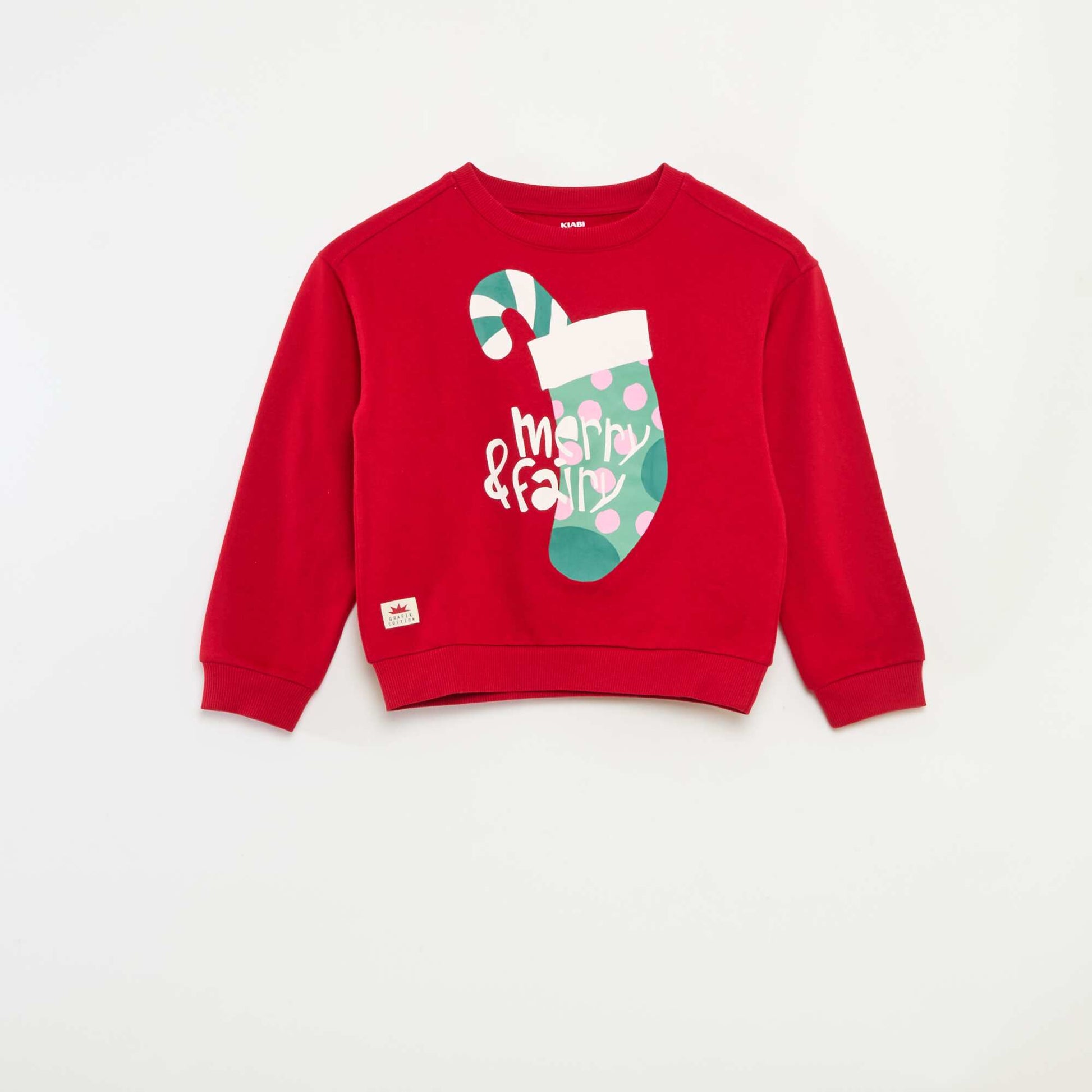 Pull de Noël à motif imprimé en coton ROUGE