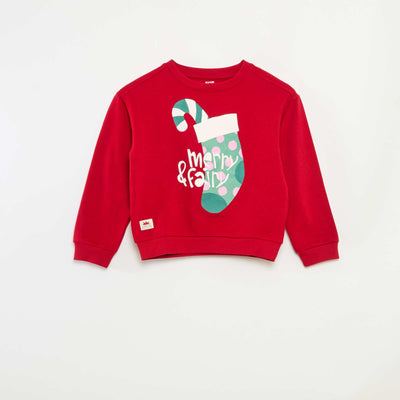 Pull de Noël à motif imprimé en coton ROUGE