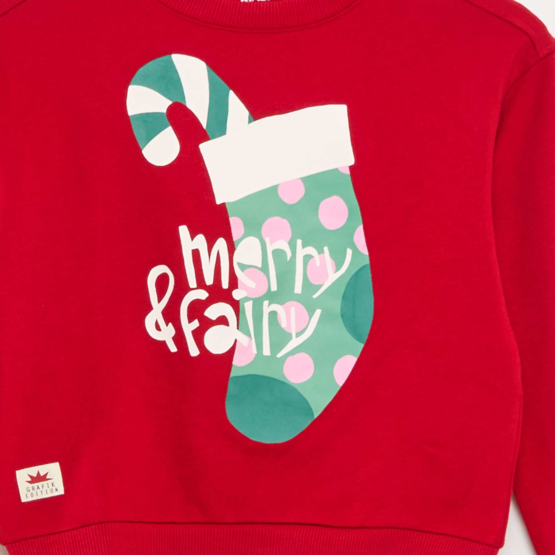 Pull de Noël à motif imprimé en coton ROUGE