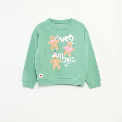 Pull de Noël à motif imprimé en coton VERT