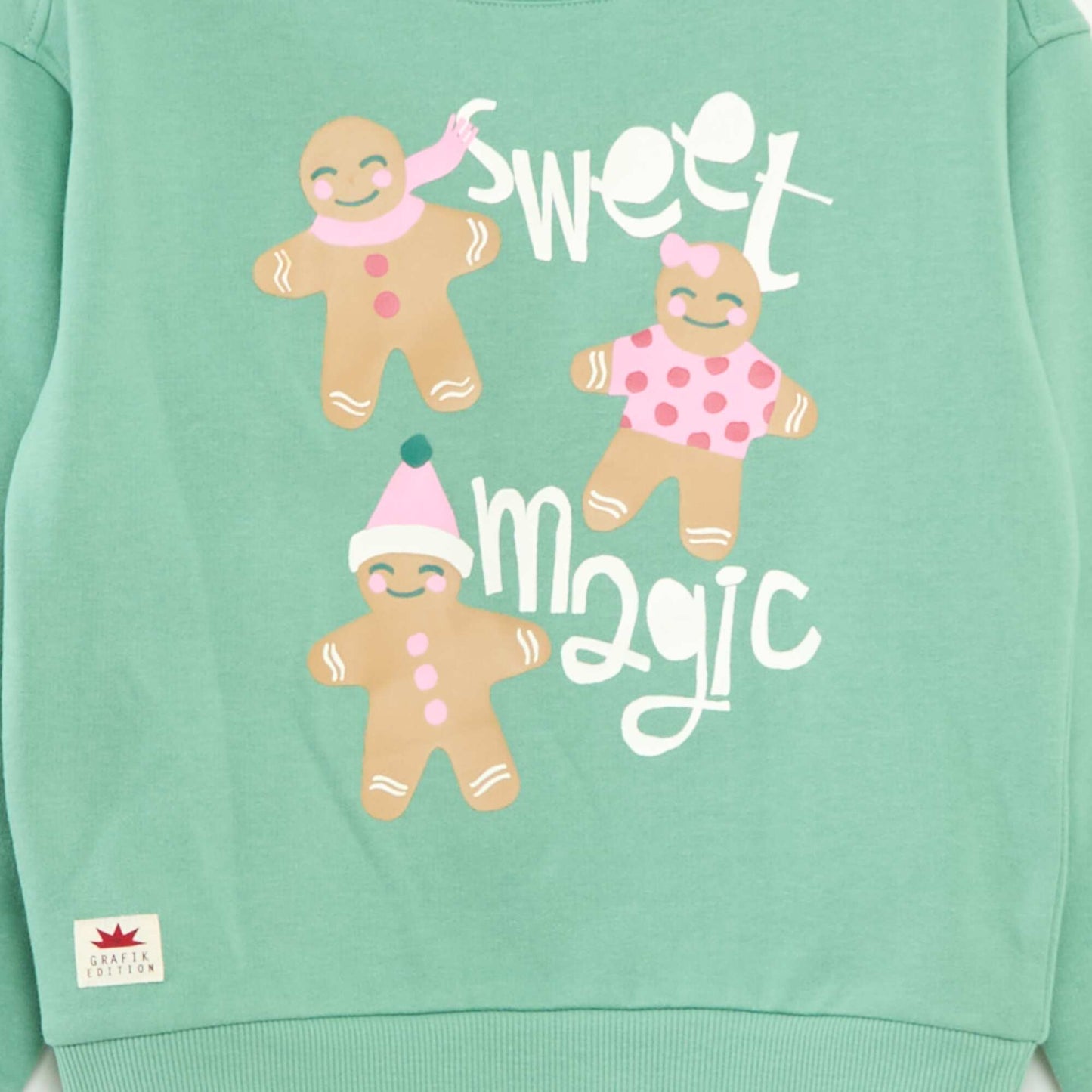 Pull de Noël à motif imprimé en coton VERT