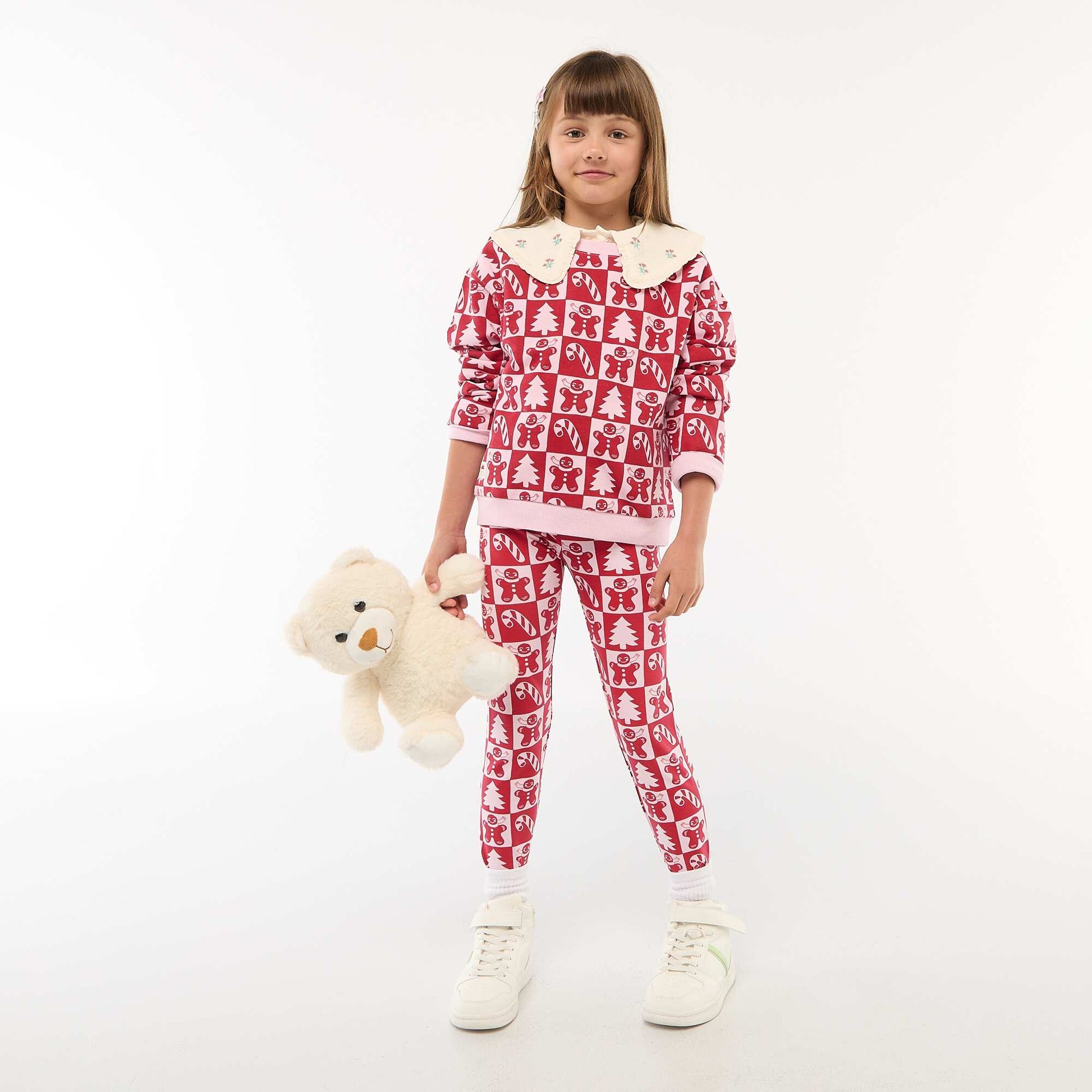 Pull de Noël à motif all-over en coton ROSE