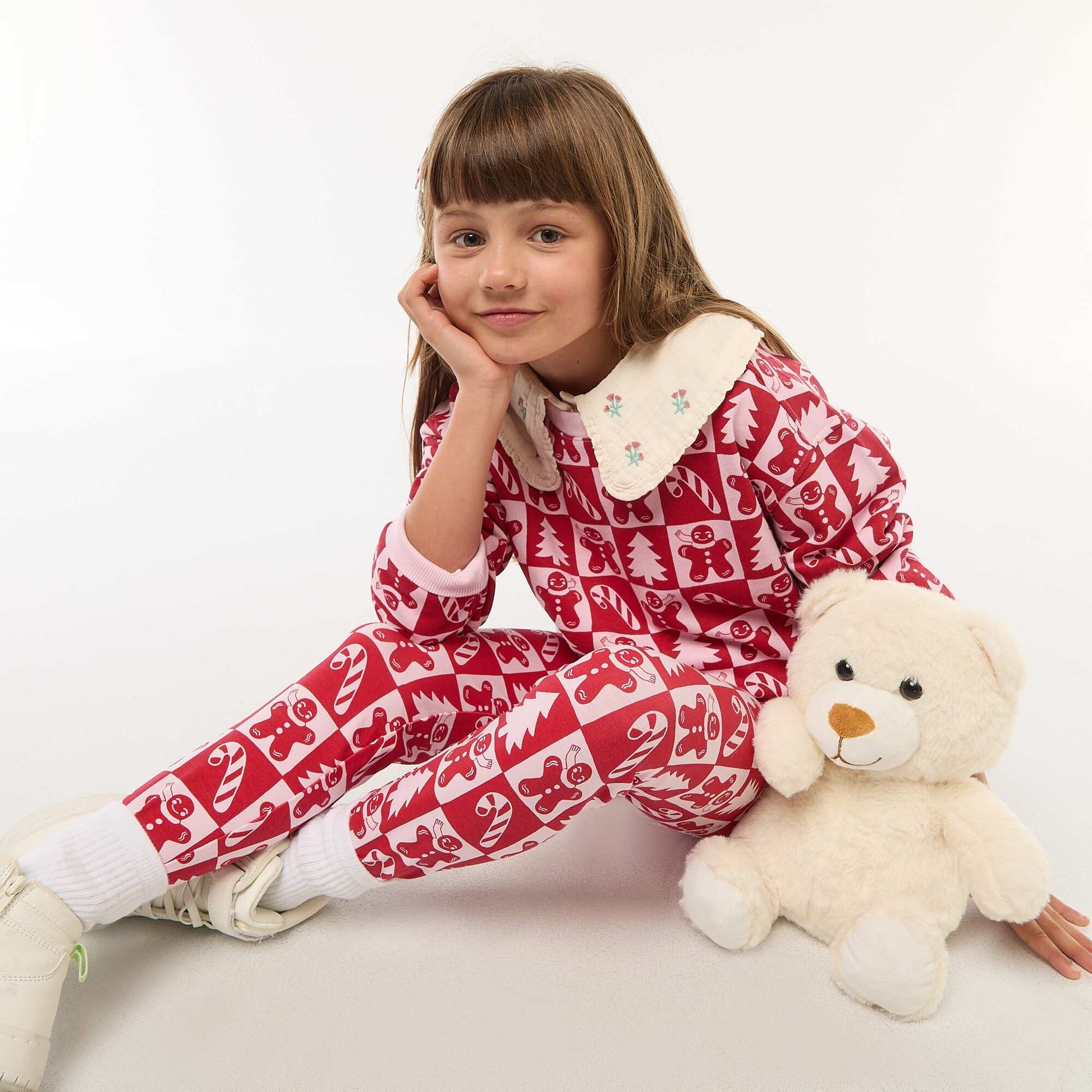 Pull de Noël à motif all-over en coton ROSE