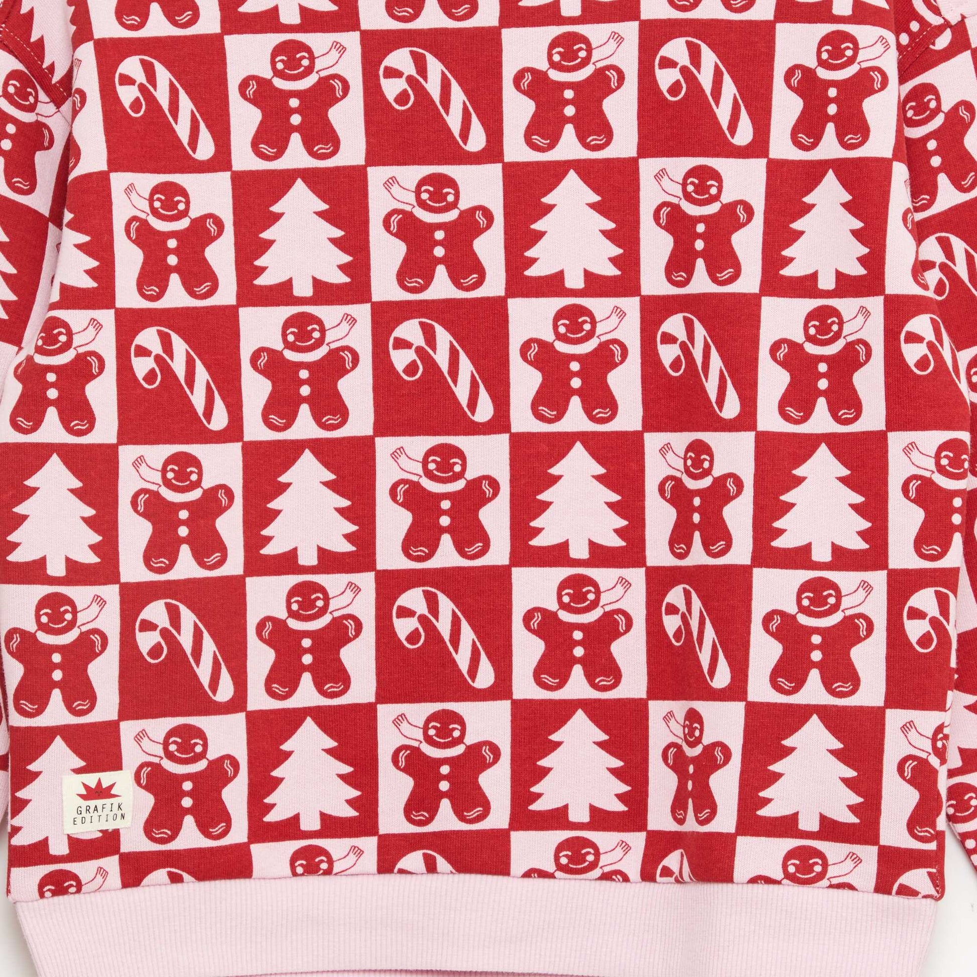 Pull de Noël à motif all-over en coton ROSE