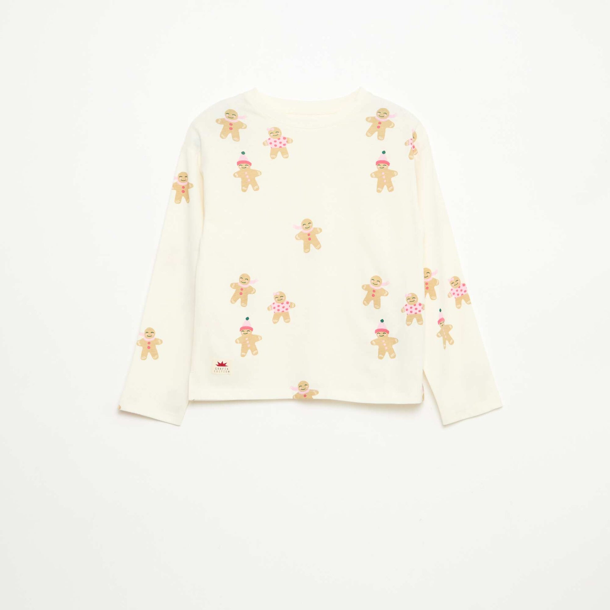 T-shirt manches longues imprimé BLANC