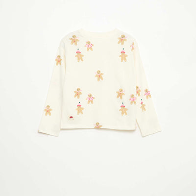 T-shirt manches longues imprimé BLANC