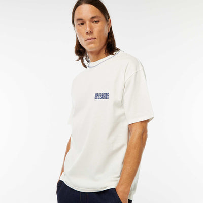 T-shirt imprimé avec broderie poitrine et imprimé au dos BLANC