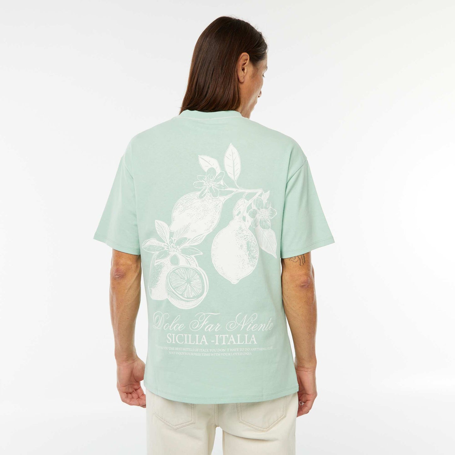 T-shirt imprimé avec broderie poitrine et imprimé au dos VERT
