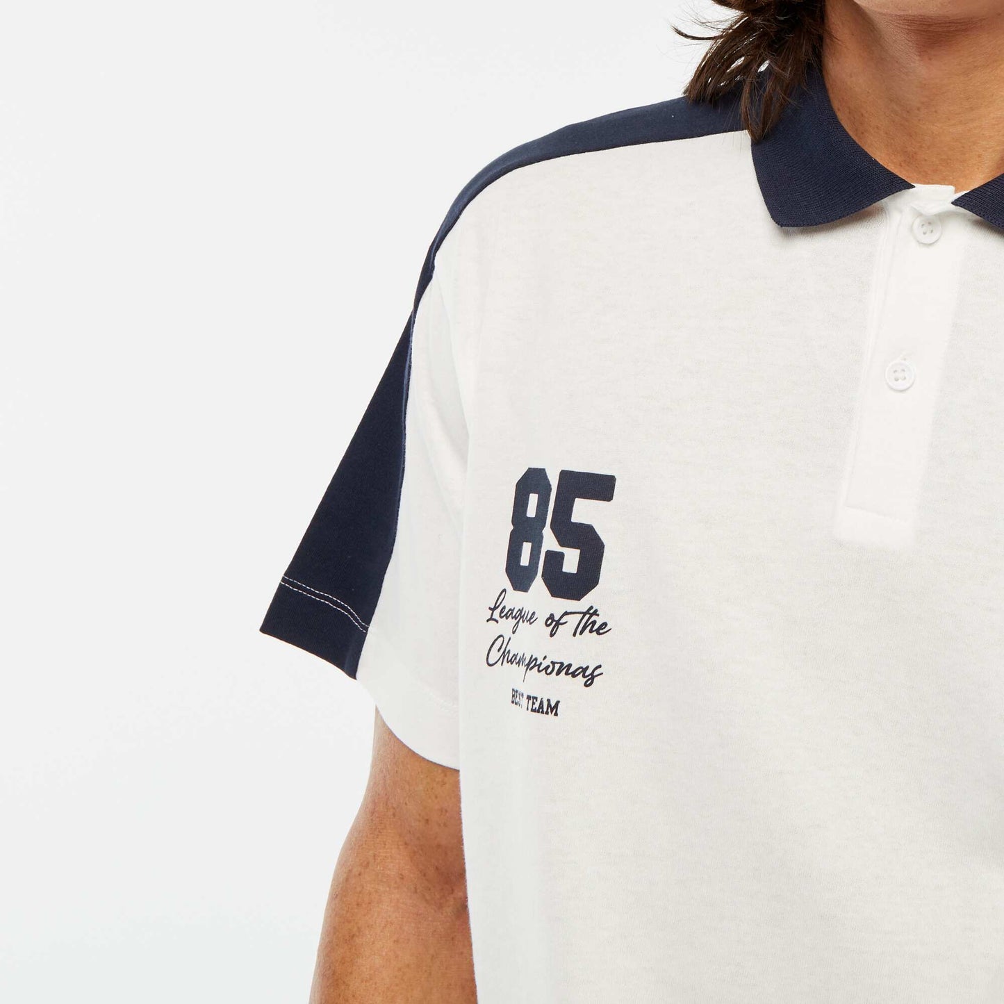 Polo en coton style équipe de baseball américaine BLANC
