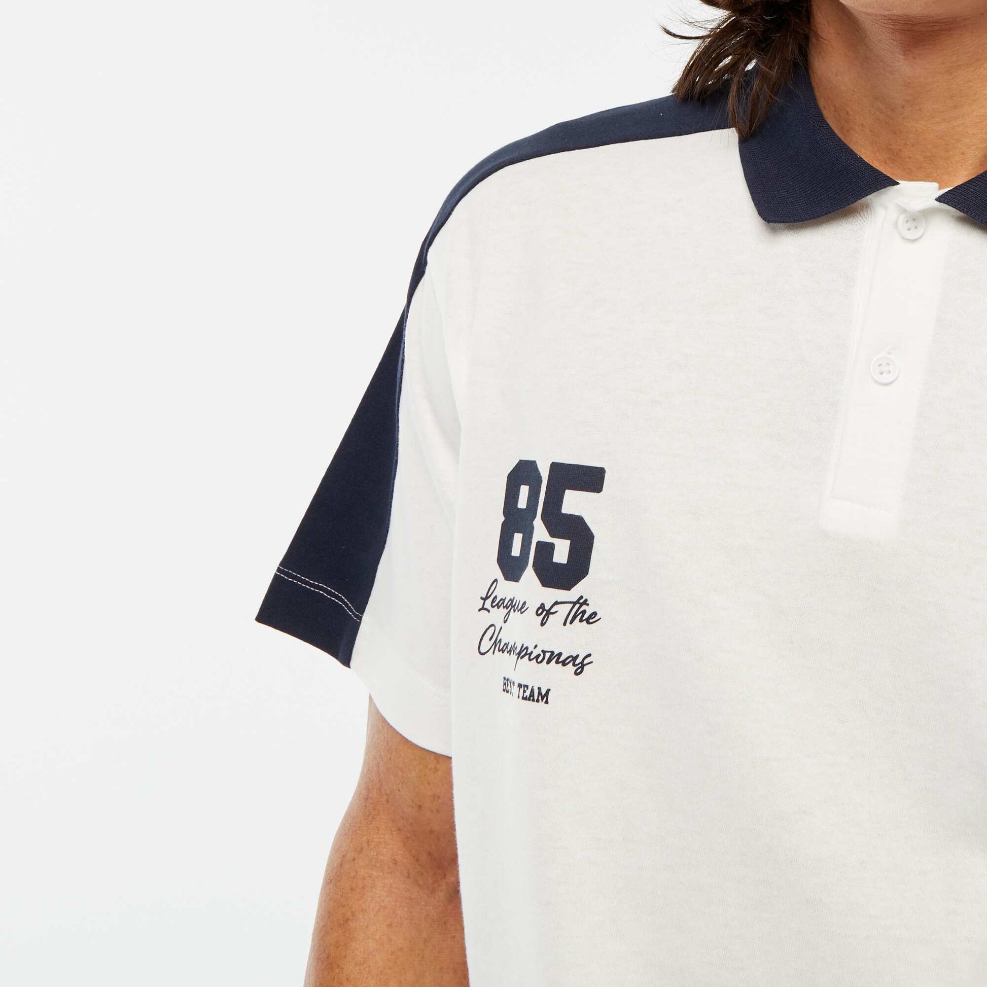 Polo en coton style équipe de baseball américaine BLANC