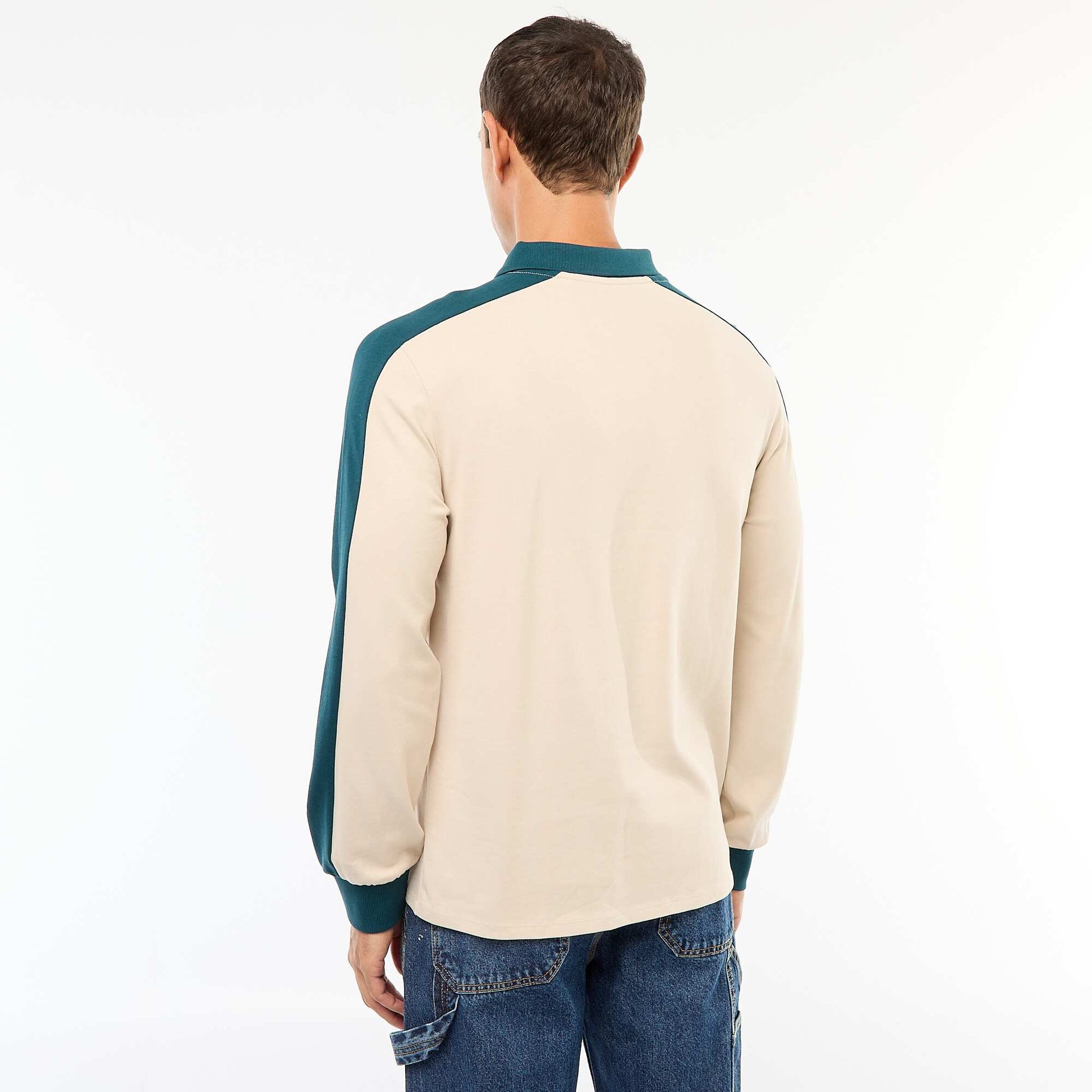 Polo bicolore à manches longues BEIGE