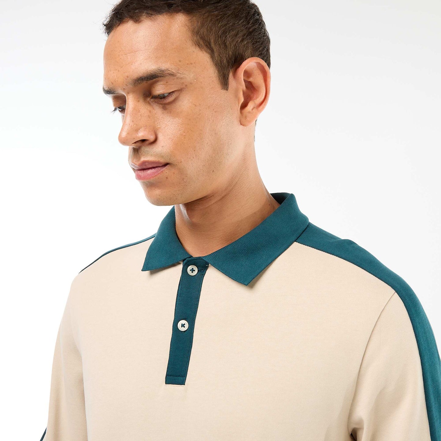 Polo bicolore à manches longues BEIGE