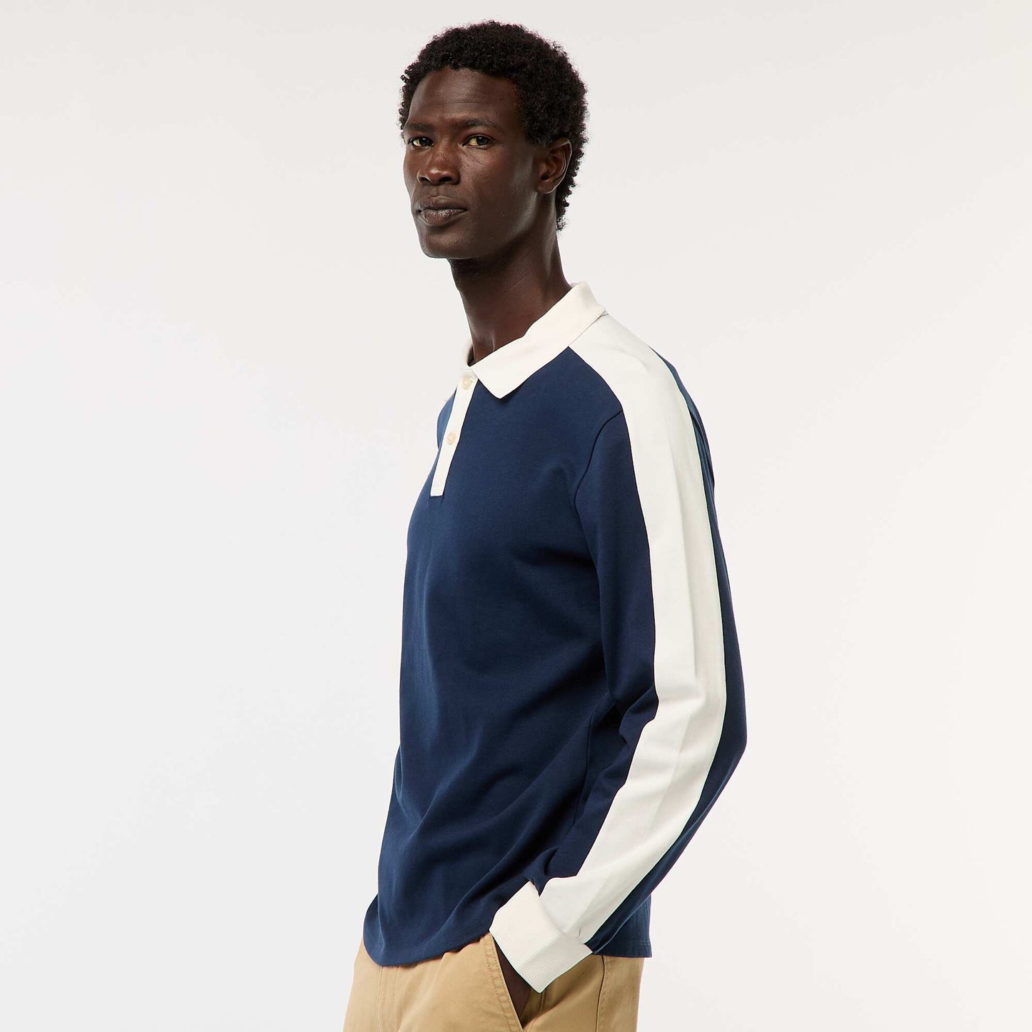 Polo bicolore à manches longues BLEU