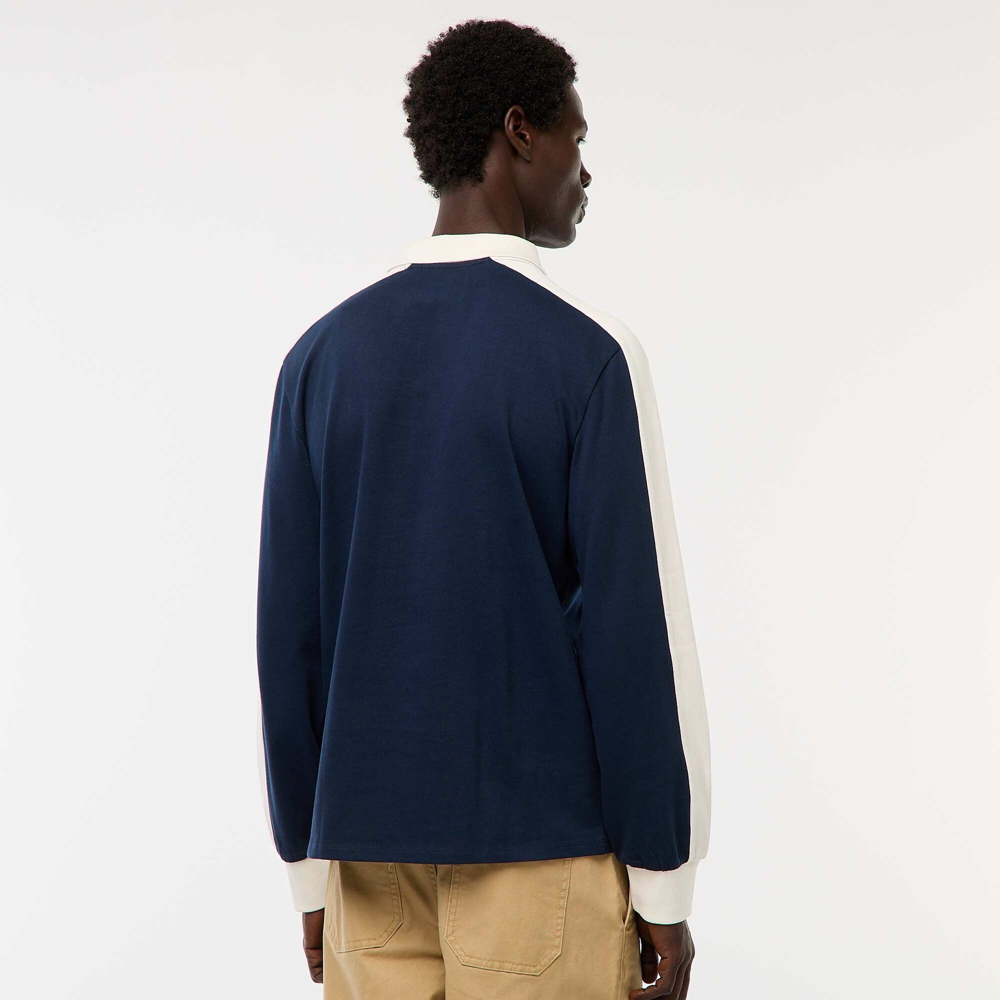 Polo bicolore à manches longues BLEU