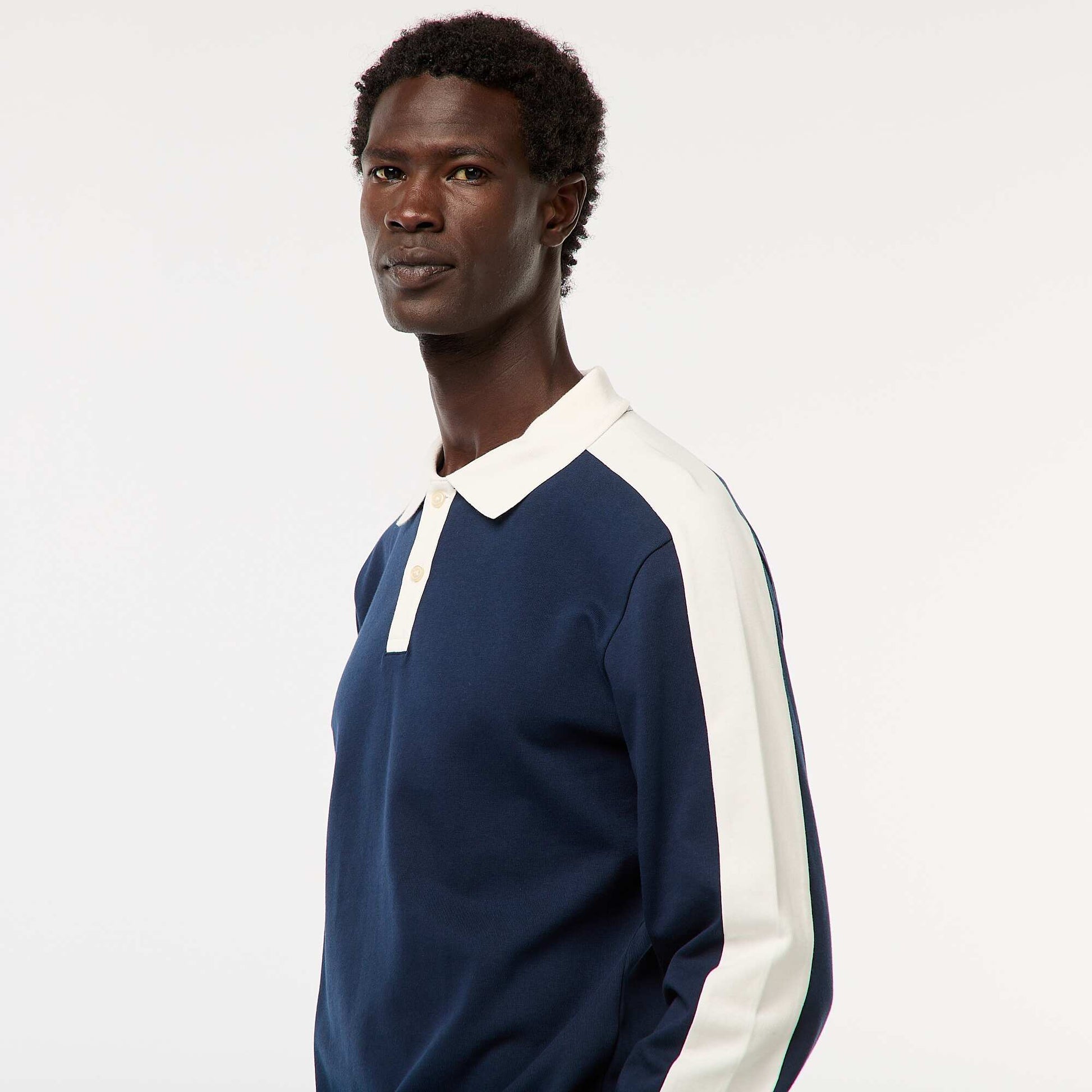 Polo bicolore à manches longues BLEU