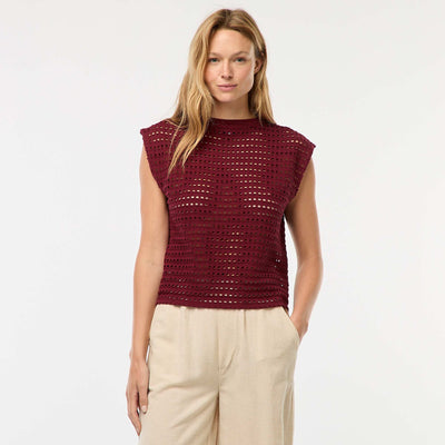 Tee-shirt débardeur en crochet ajouré BORDEAUX
