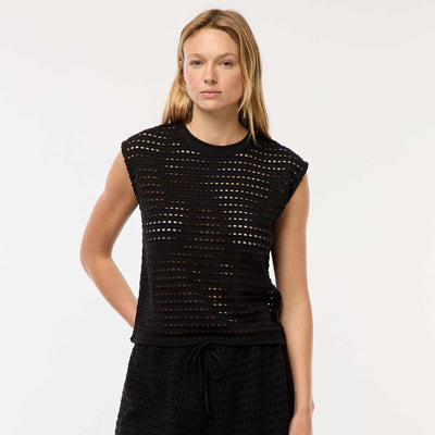 Tee-shirt débardeur en crochet ajouré NOIR