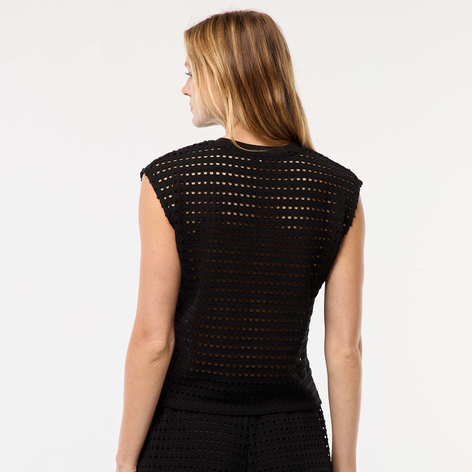 Tee-shirt débardeur en crochet ajouré NOIR