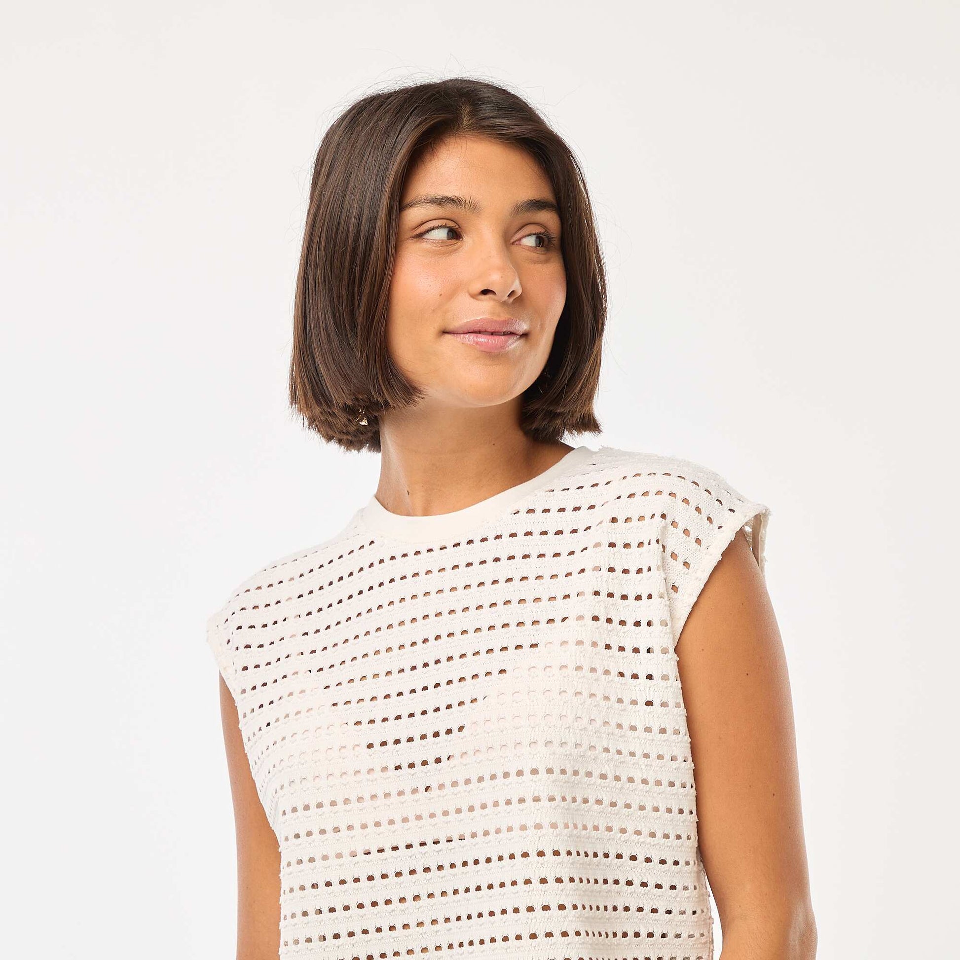 Tee-shirt débardeur en crochet ajouré BLANC