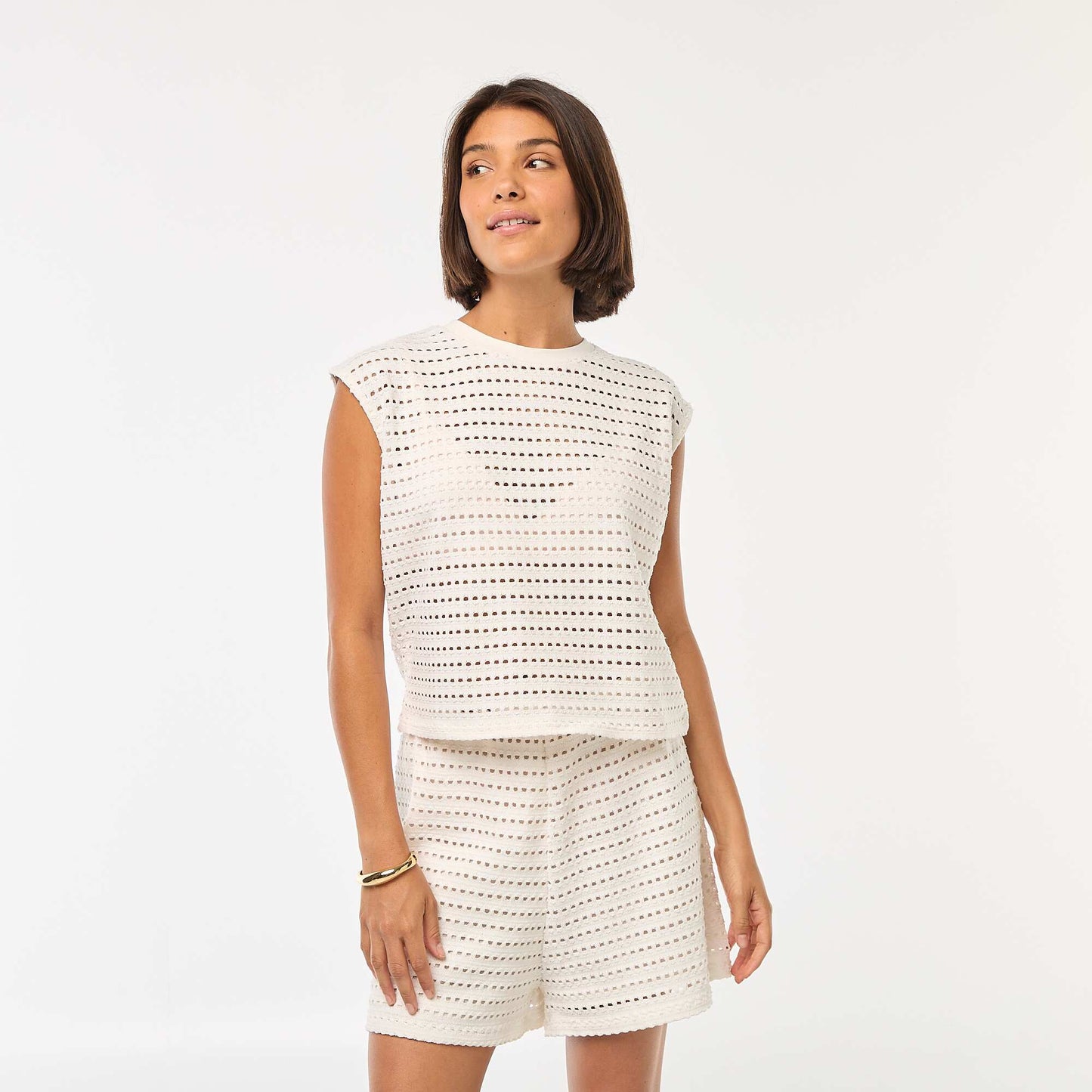 Tee-shirt débardeur en crochet ajouré BLANC