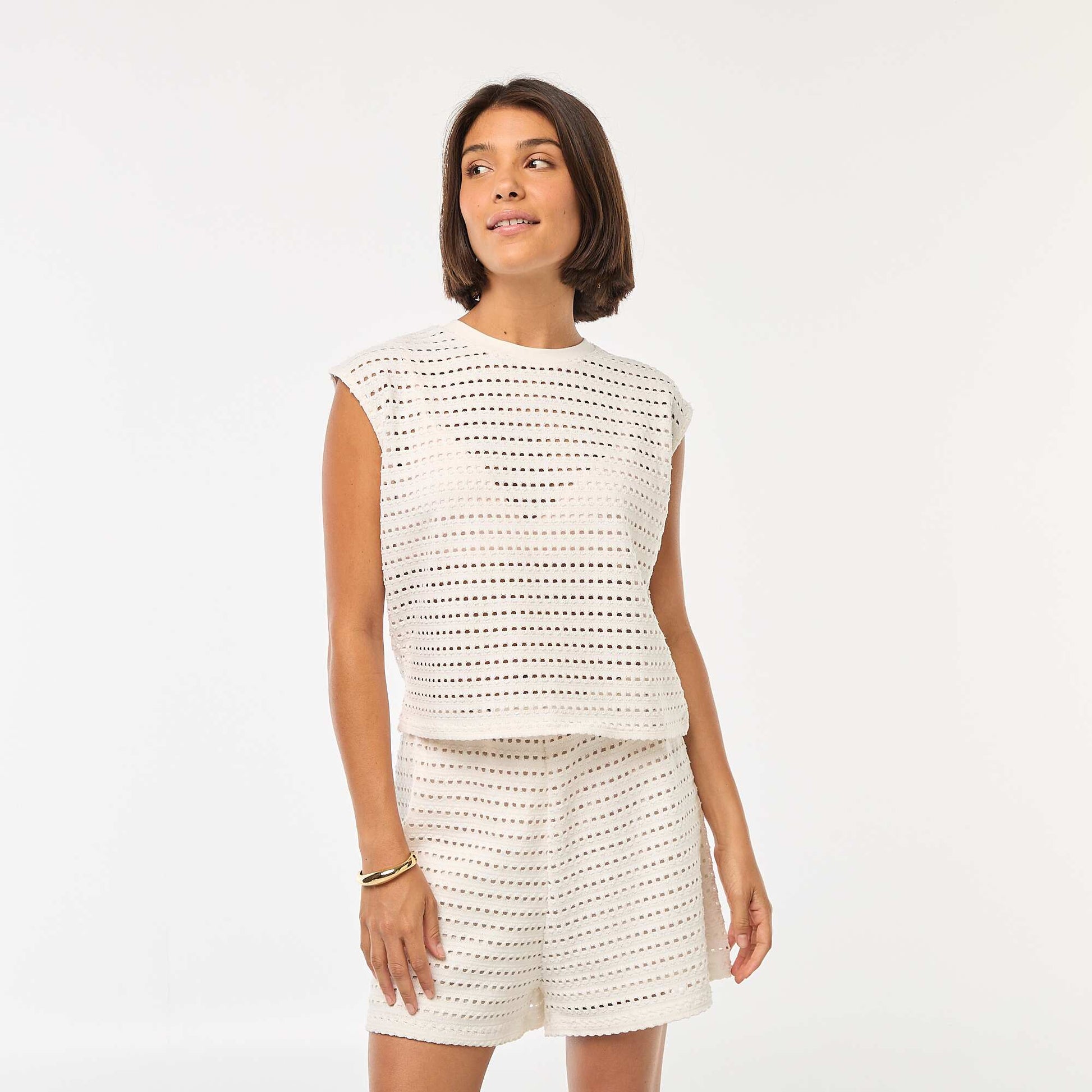 Tee-shirt débardeur en crochet ajouré BLANC