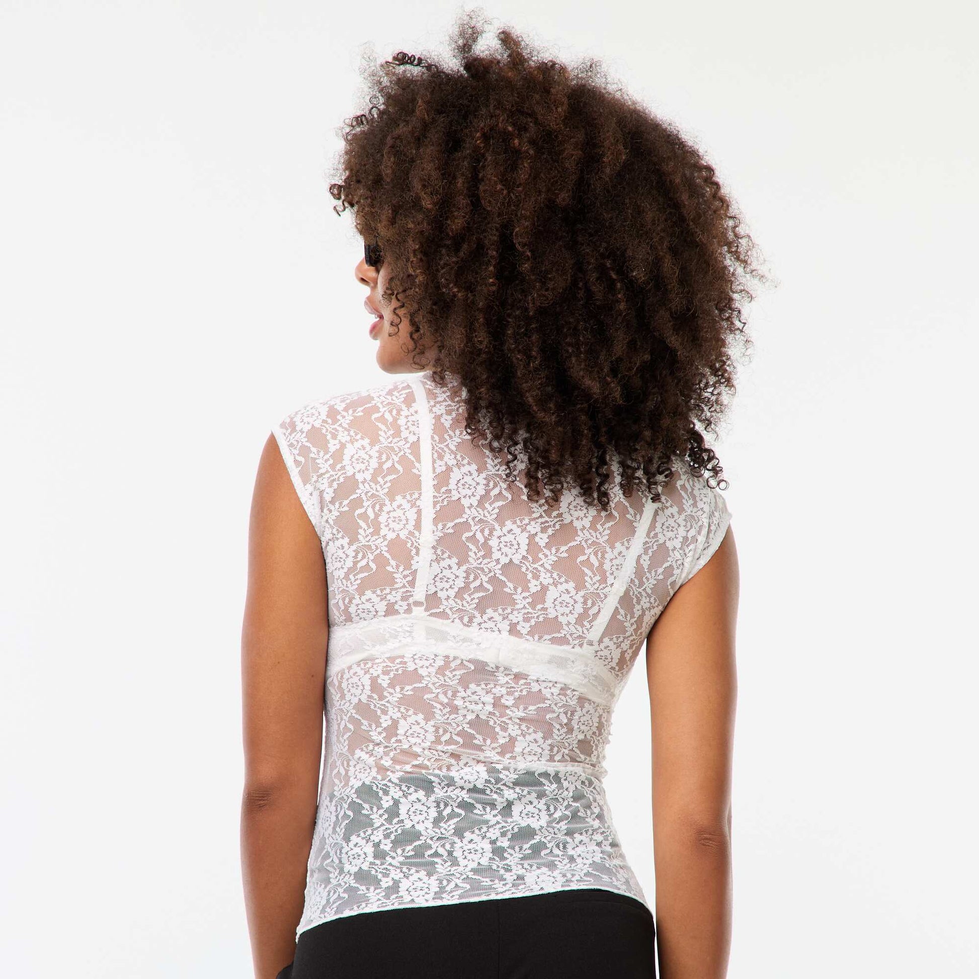 Tee-shirt en dentelle ajourée BLANC