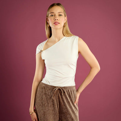 Tee-shirt twisté avec détail bijou BLANC