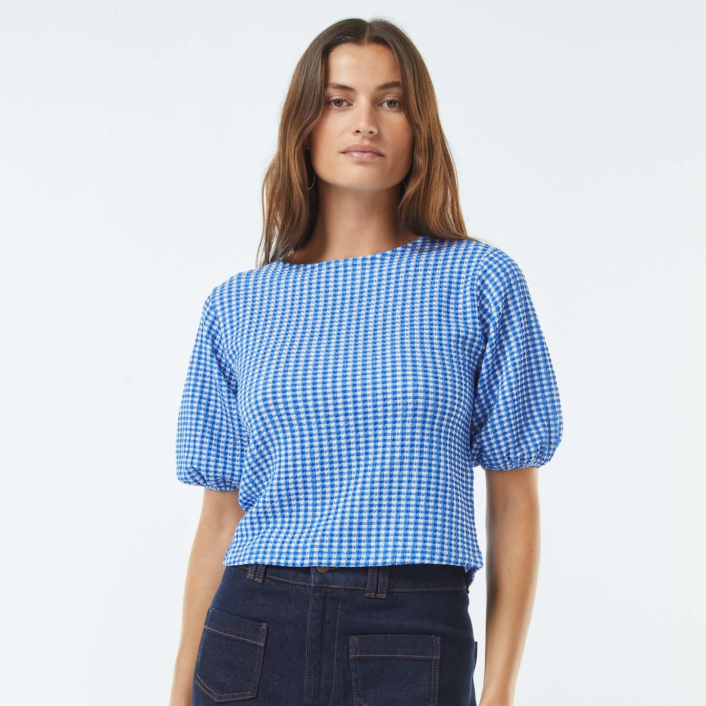 Blouse avec liens à nouer BLEU VICHY